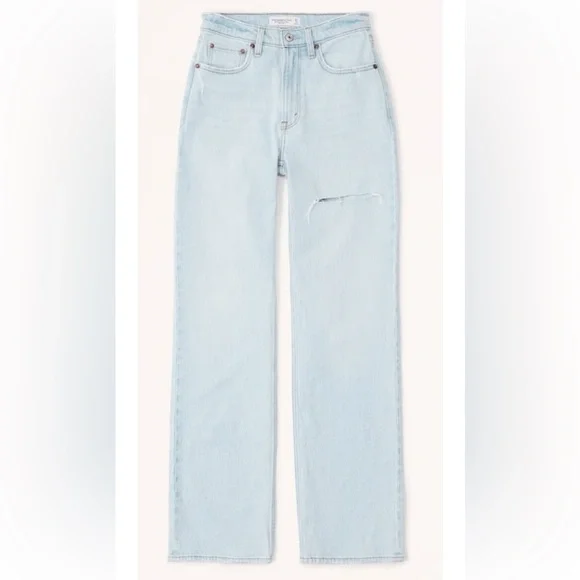 Abercrombie & Fitch curve love the 90s relaxed jean, high rise, light wash - Picture 1 of 6
